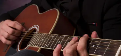 Alvarez acoustic guitar with a solid spruce top and rosewood fingerboard