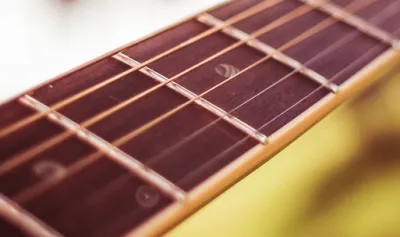 Acoustic guitar with a soundhole humidifier inserted between the strings