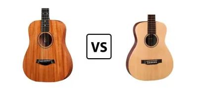 Baby Taylor and Little Martin 3/4-size acoustic guitars side by side
