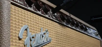 Tube guitar amplifier set up for clean tone in a studio