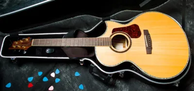 Hardshell guitar flight case ready for air travel