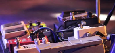 Slapback delay pedals for rockabilly lined up on a pedalboard
