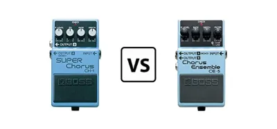 Boss CE5 and Boss CH1 chorus pedals side by side for comparison