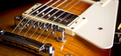 Electric guitar body showing the wood grain of its tonewood construction
