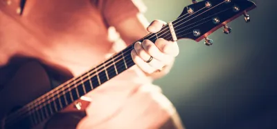 Close-up of a guitar neck showing fret edges affected by wood shrinkage