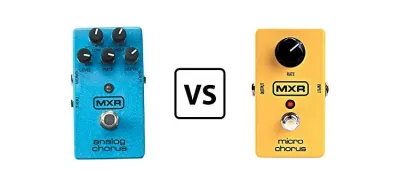 MXR Analog Chorus and MXR Micro Chorus pedals side by side for comparison