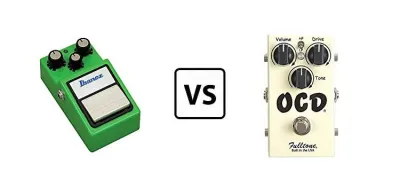 Ibanez Tube Screamer and Fulltone OCD overdrive pedals side by side
