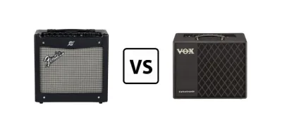 Vox VT40+ and Fender Mustang II modeling guitar amps side by side